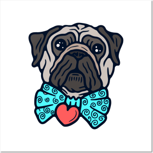 Cute Pug with a Bow Tie Posters and Art